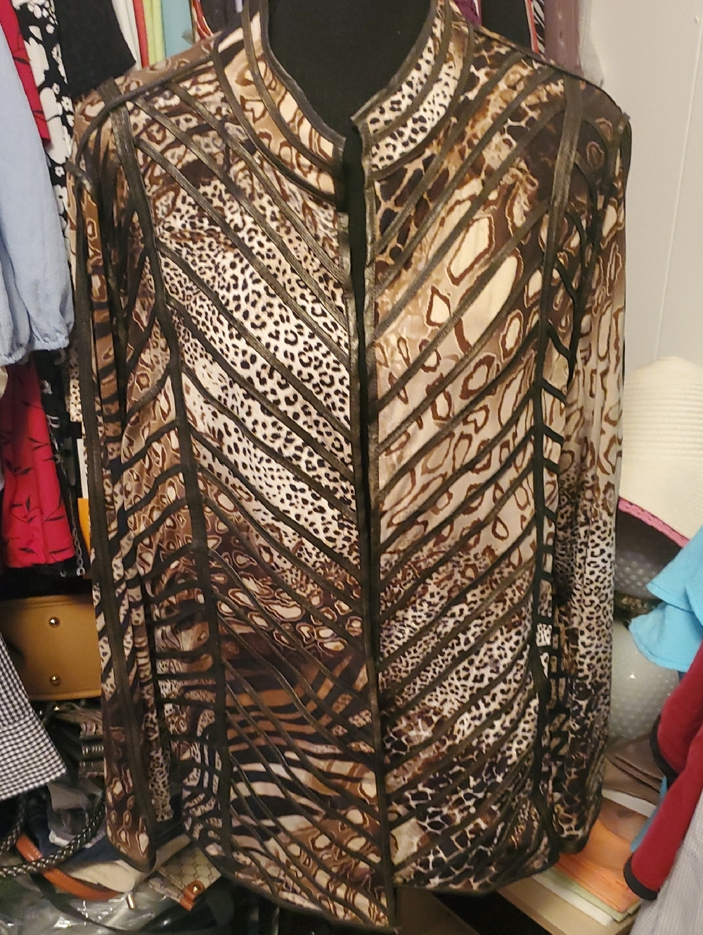 Chico's Multi-Print Animal Motif Jacket in Brown, Black, Cream